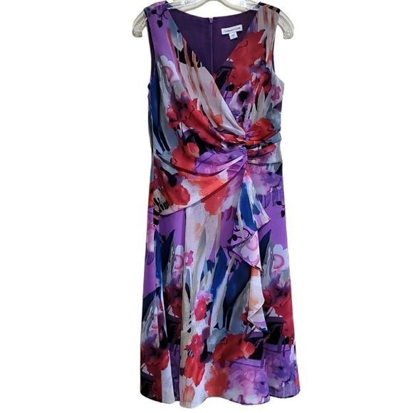 Coldwater Creek Dresses & Skirts - Coldwater Creek Purple Multicolored Floral Print V-neck Dress Sz 6